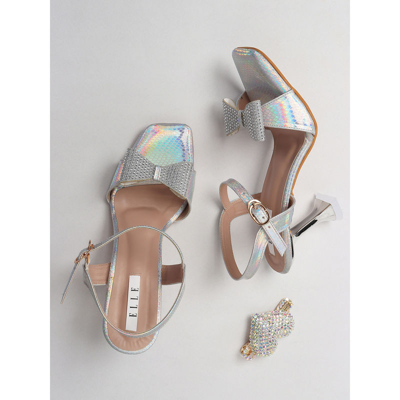 ELLE Silver Women Buckle Sandals (EURO 40)