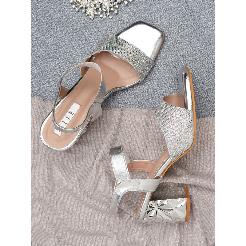 ELLE Silver Women Slip On Sandals (EURO 36)