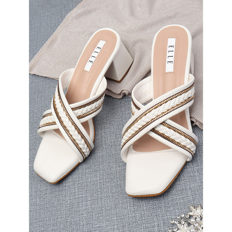 ELLE White Women Slip On Sandals (EURO 38)