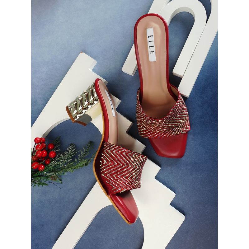 ELLE Red Women Slip On Sandals (EURO 39)