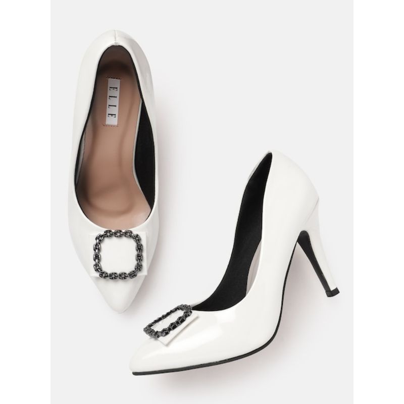 ELLE White Women Slip On Pumps (EURO 39)