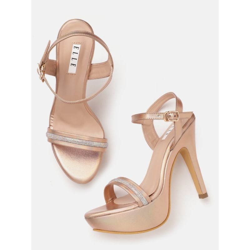 ELLE Rose Gold Women Buckle Sandals (EURO 38)