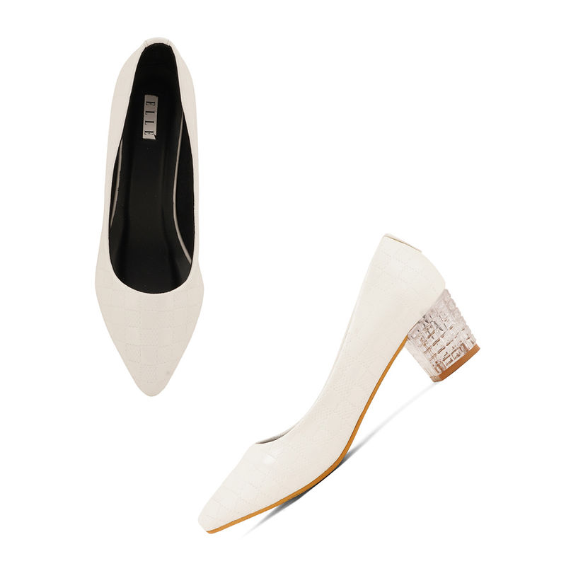ELLE White Women Slip On Pumps (EURO 37)