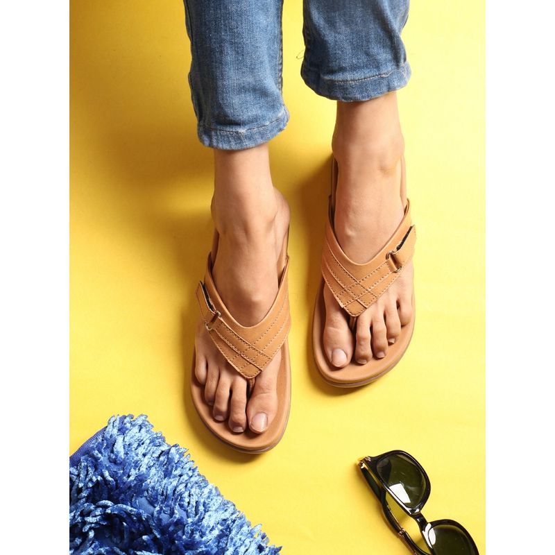 ELLE Tan Women Slip On Flats (EURO 36)