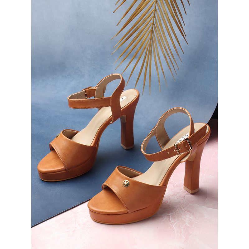 ELLE Brown Women Buckle Sandals (EURO 41)