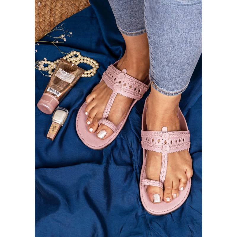 The Madras Trunk Light Pink Haiku Slip On Flat Kolhapuri (EURO 36)