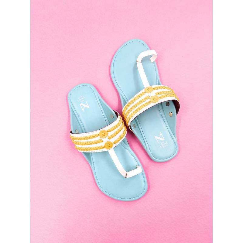 The Madras Trunk Blue White Haiku Ruhi Braided Flat Kolhapuri (EURO 36)