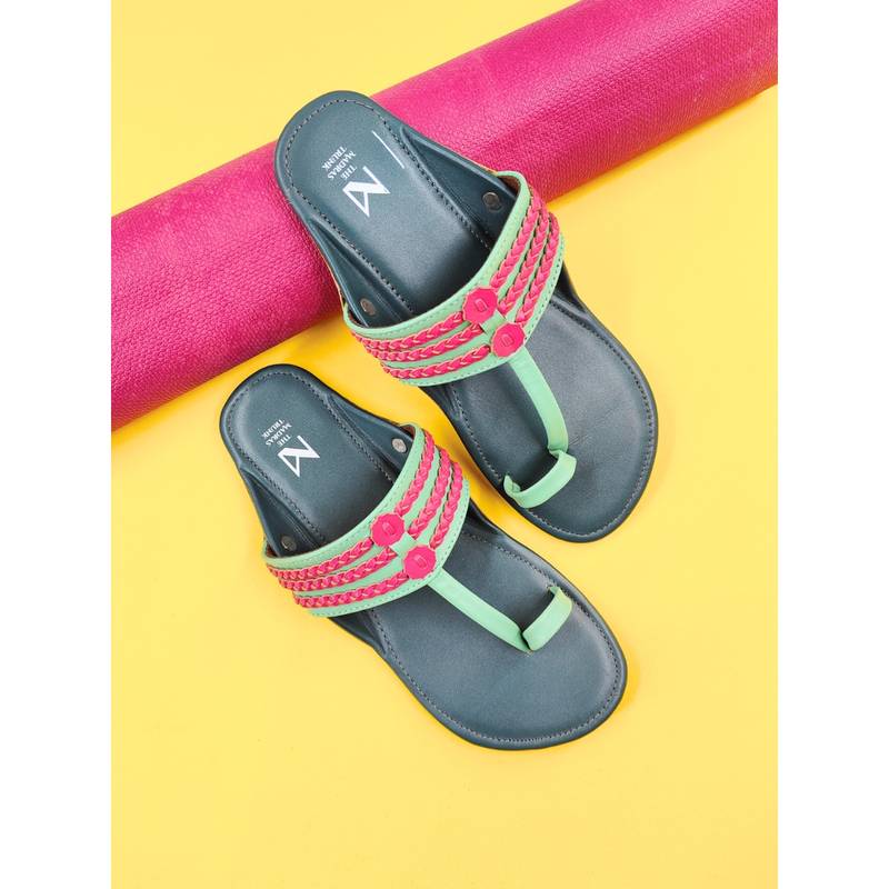 The Madras Trunk Teal Mint Haiku Ruhi Braided Flat Kolhapuri (EURO 36)