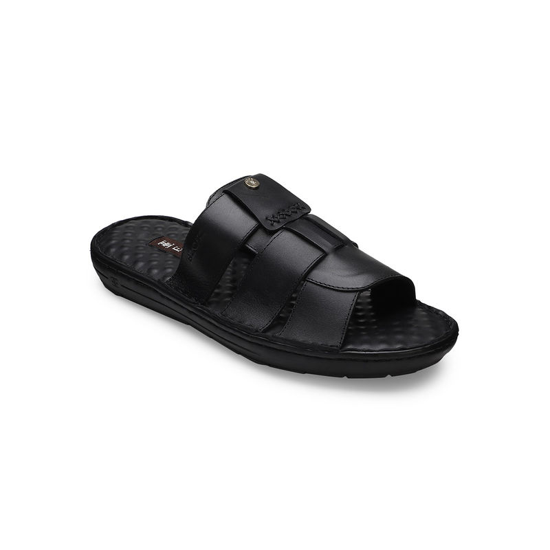 EZOK Men Black Leather Slippers (UK 9)