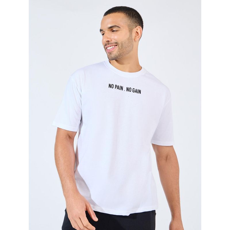 Styli Men White Round Neck Oversized Back Slogan T-Shirt (L)