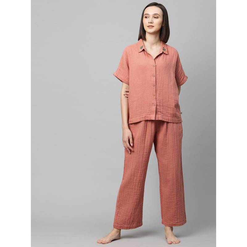 Chemistry Double Fabric Crinkle Lounge Set - Coral (3XL)