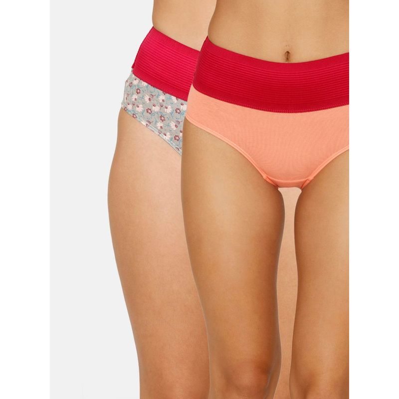 Zivame High Rise Full Coverage Tummy Tucker Hipster Panty Pack of 2 - Assorted-Multi-Color
