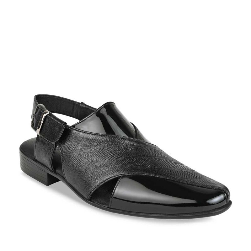 REGAL Men Black Textured Leather Sandals (UK 11)