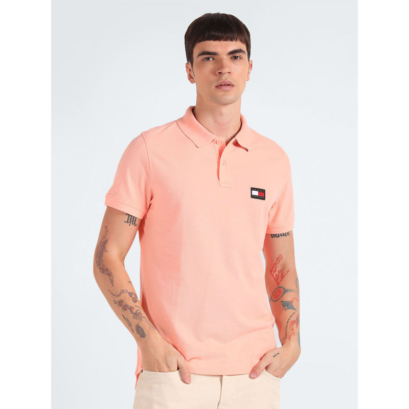 Tommy Hilfiger Men Peach Solid Polo T-Shirt (M)