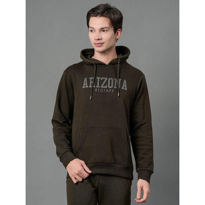 Red Tape Olive Printed Regular Fit Hoodie (L)