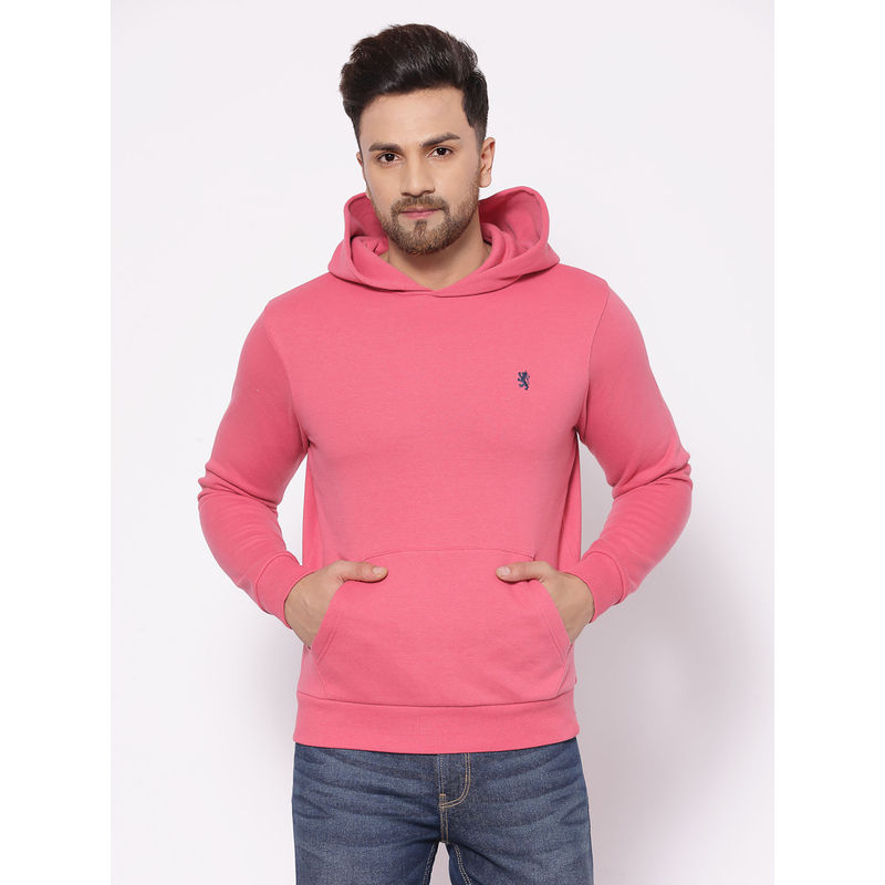 Red Tape Pink Solid Regular Fit Hoodie (L)