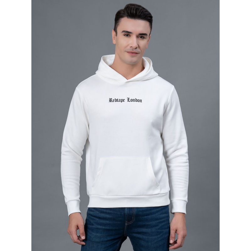 Red Tape Off White Printed Regular Fit Hoodie (M)