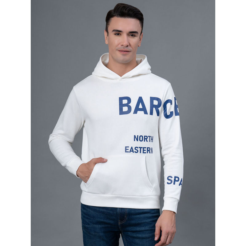 Red Tape Off White Printed Regular Fit Hoodie (M)