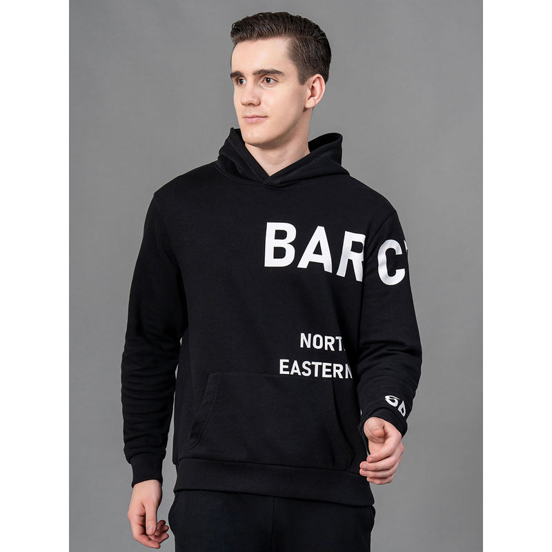 Red Tape Black Printed Regular Fit Hoodie (L)