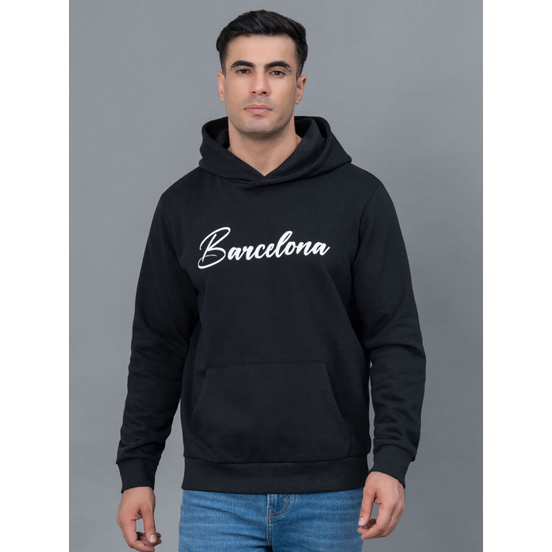 Red Tape Black Printed Regular Fit Hoodie (L)