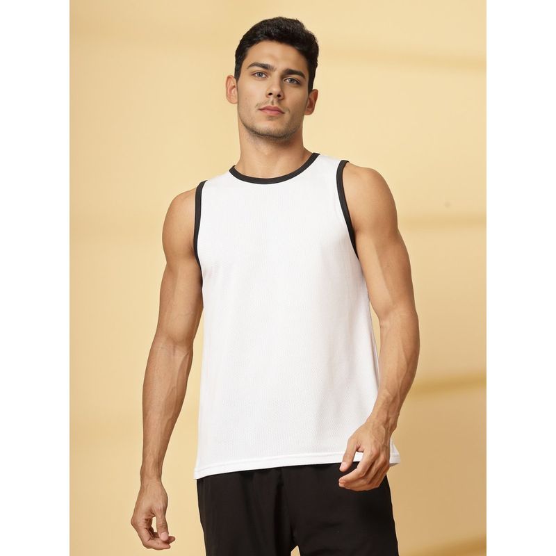 CHKOKKO Men White Polyester Solid Regular Fit Sports Vest (L)