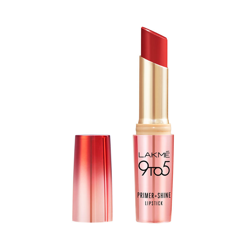 Lakme 9 To 5 Primer + Shine Lipstick With In-Built Primer, Intense Colour Payoff - Retro Red