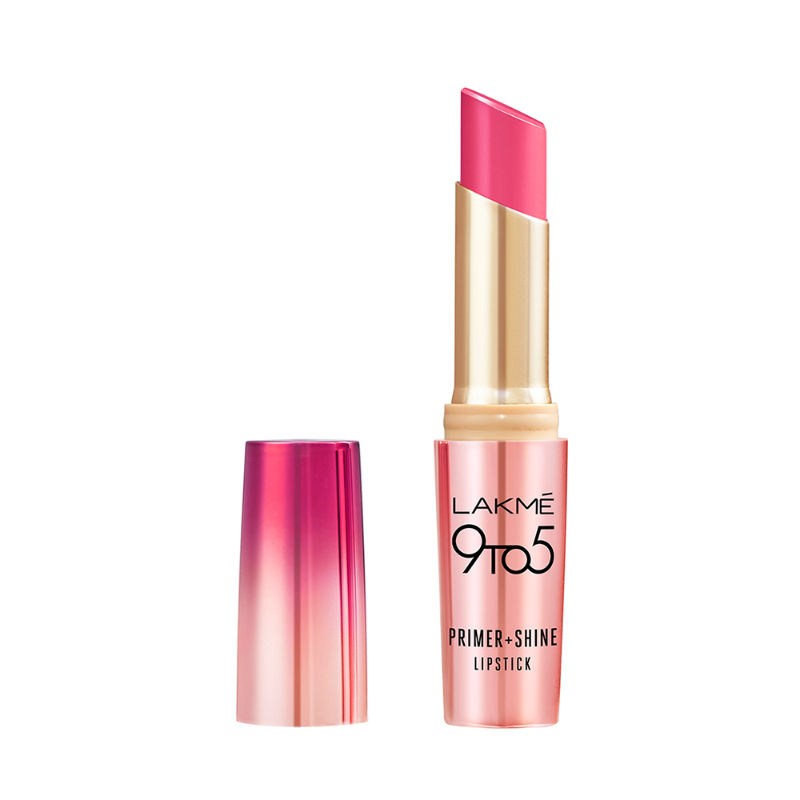 Lakme 9 To 5 Primer + Shine Lipstick With In-Built Primer, Intense Colour Payoff - Pink Rose