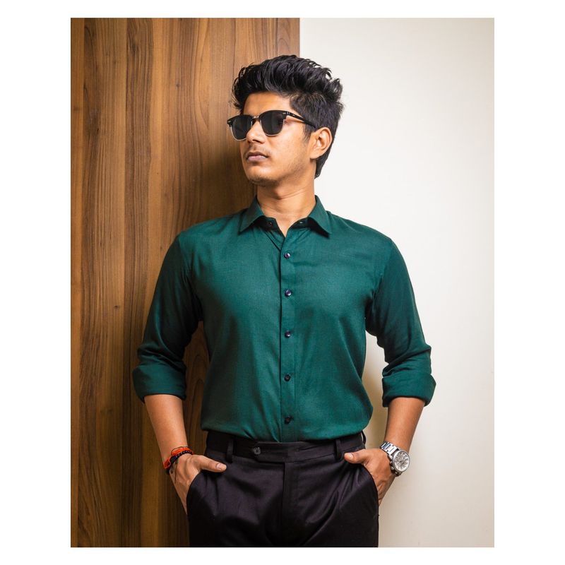 JAVINISHKA Premium Bottle Green Rayon Slim Fit Shirt (2XL)