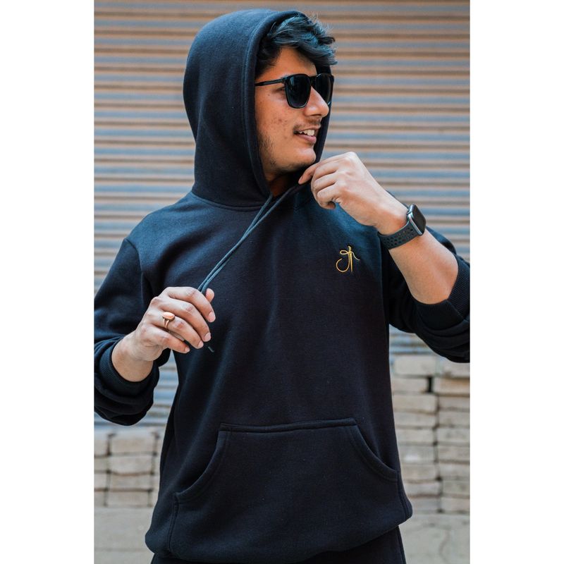 JAVINISHKA Black Pure Cotton Warm Unisex Hoodie (XL)