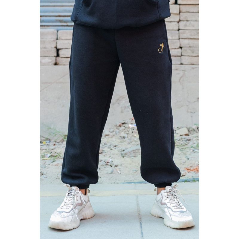 JAVINISHKA Premium Black Pure Cotton Unisex Joggers (S)