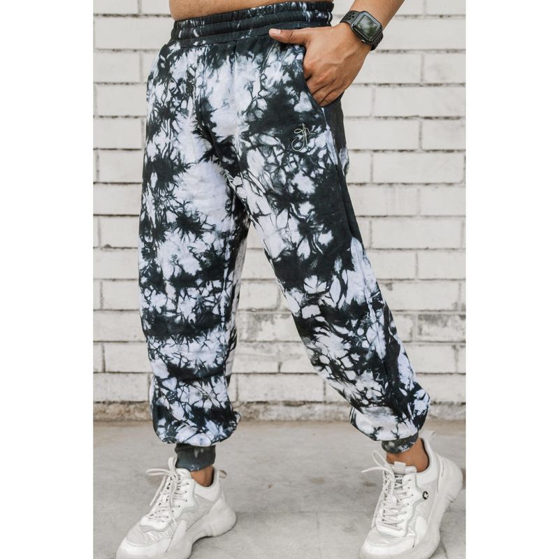 JAVINISHKA Premium Black & White Pure Cotton Tie Dye Unisex Joggers (M)