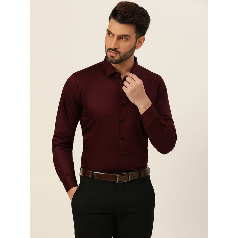 JAVINISHKA Wine Premium Giza Cotton Slim Fit Men Shirt (2XL)