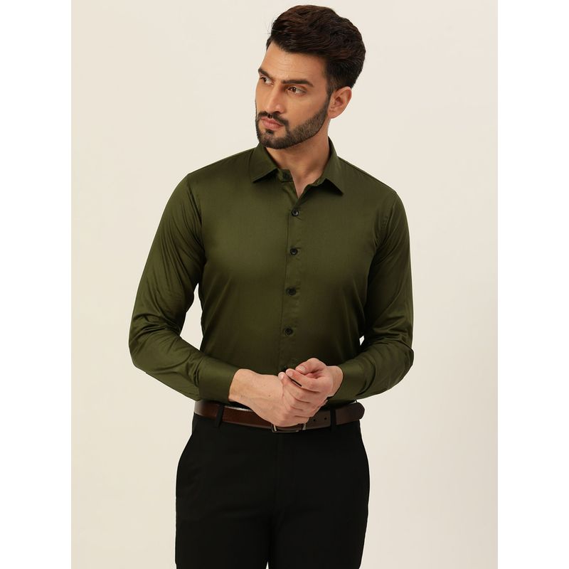 JAVINISHKA Dark Olive Premium Giza Cotton Slim Fit Men Shirt (S)