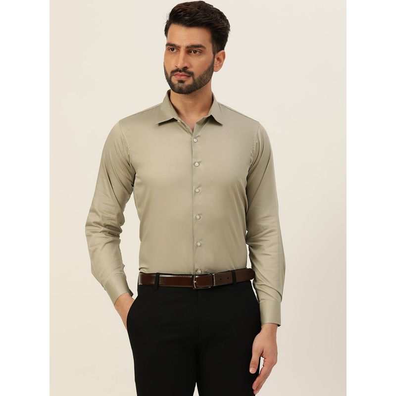 JAVINISHKA Beige Premium Giza Cotton Slim Fit Men Shirt (S)