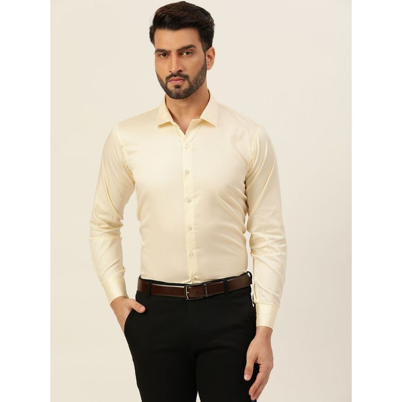 JAVINISHKA Yellow Premium Giza Cotton Slim Fit Men Shirt (S)