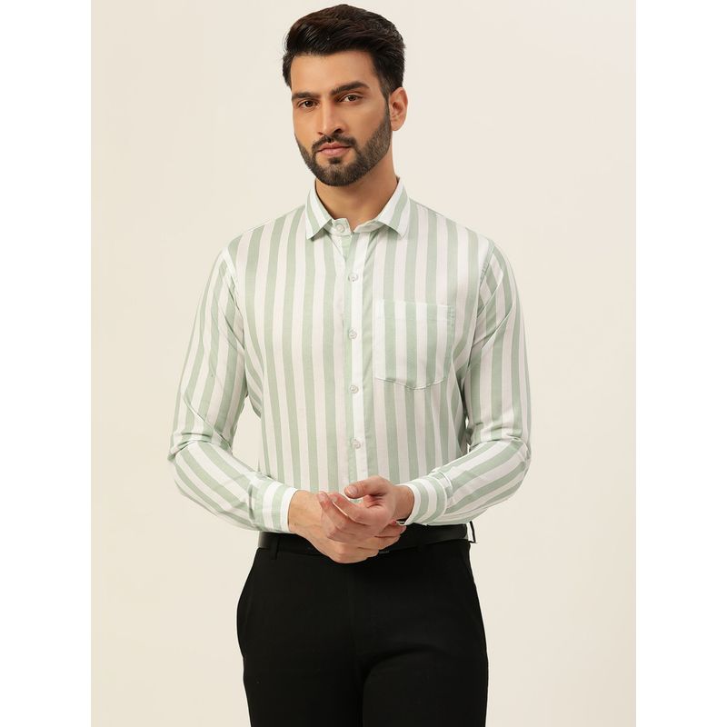 JAVINISHKA Premium Pastel Green Bold Stripes Formal Men Shirt (M)