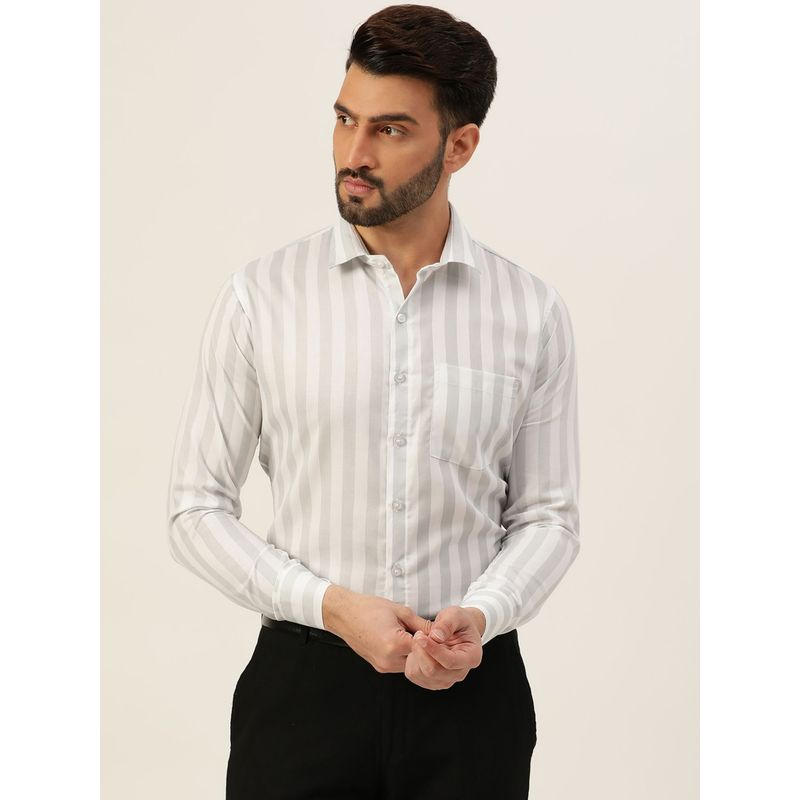 JAVINISHKA Premium Pastel Grey Bold Stripes Formal Men Shirt (M)