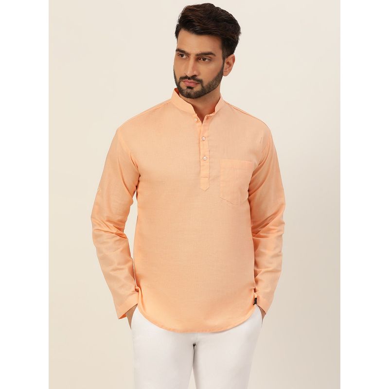 JAVINISHKA Premium Peach Textured Cotton Linen Short Kurta (L)