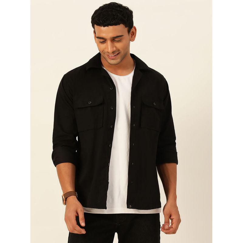 JAVINISHKA Premium Black Cargo Regular Fit Unisex Cotton Overshirt (S)