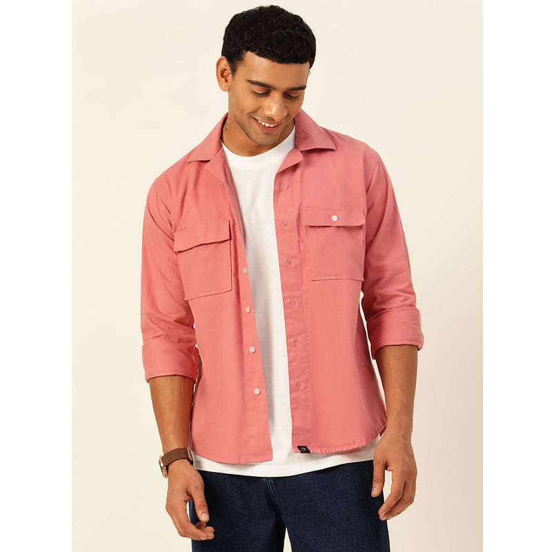 JAVINISHKA Premium Pink Cargo Regular Fit Unisex Cotton Overshirt (S)