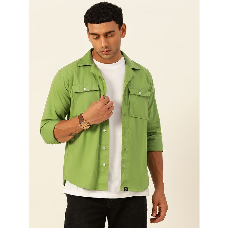 JAVINISHKA Premium Parrot Green Cargo Regular Fit Unisex Cotton Overshirt (M)
