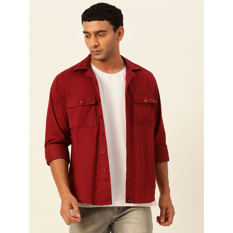JAVINISHKA Premium Maroon Cargo Regular Fit Unisex Cotton Overshirt (M)