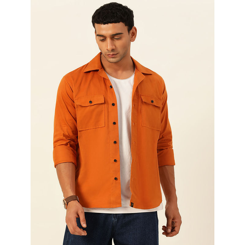 JAVINISHKA Premium Rust Cargo Regular Fit Unisex Cotton Overshirt (XL)