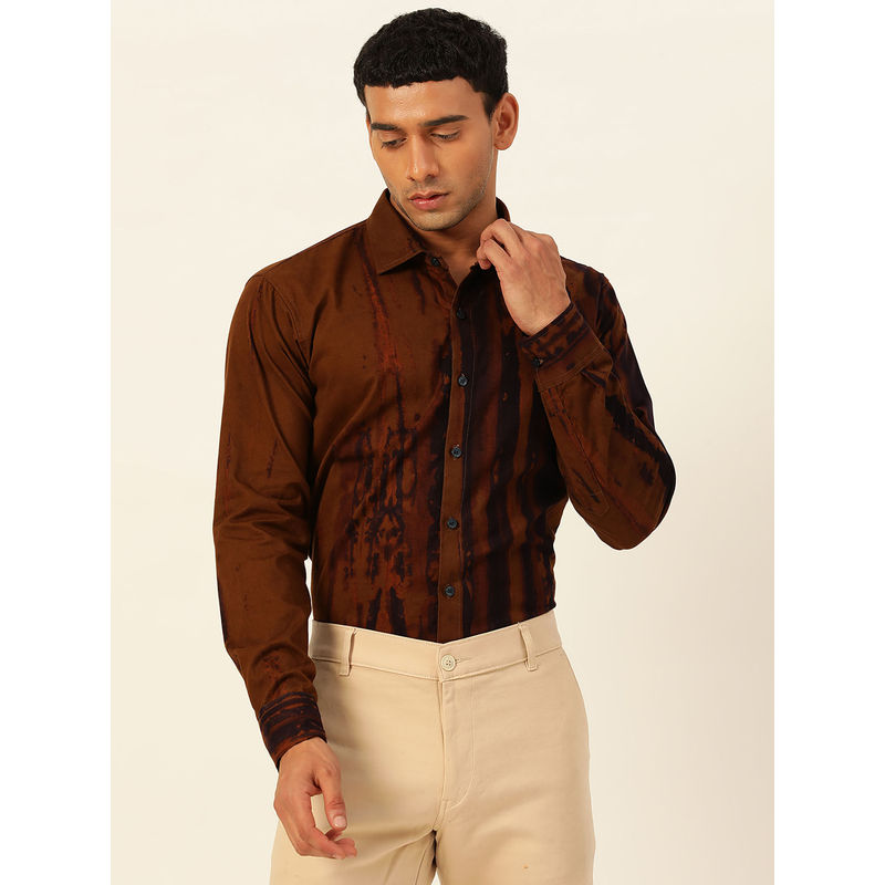 JAVINISHKA Designer Brown & Purple Slim Fit Cargo Cotton Shirt (XL)