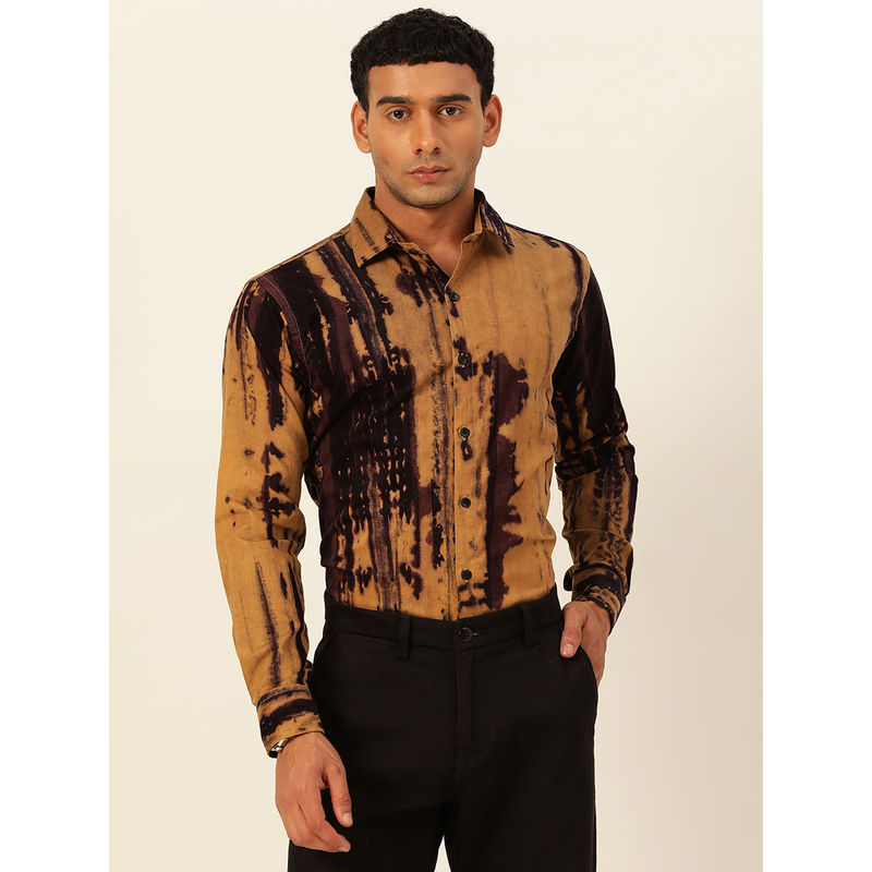 JAVINISHKA Designer Mustard & Purple Slim Fit Cargo Pure Cotton Shirt (M)