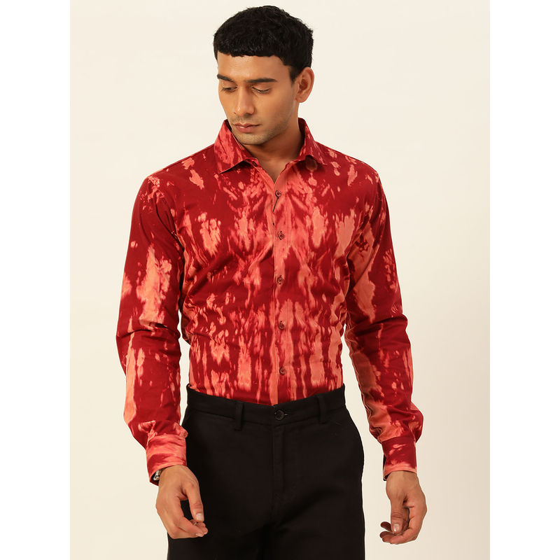 JAVINISHKA Designer Maroon & Pink Slim Fit Cargo Pure Cotton Shirt (S)