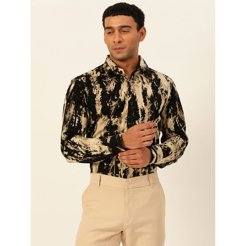 JAVINISHKA Designer Black & Beige Slim Fit Cargo Pure Cotton Shirt (S)