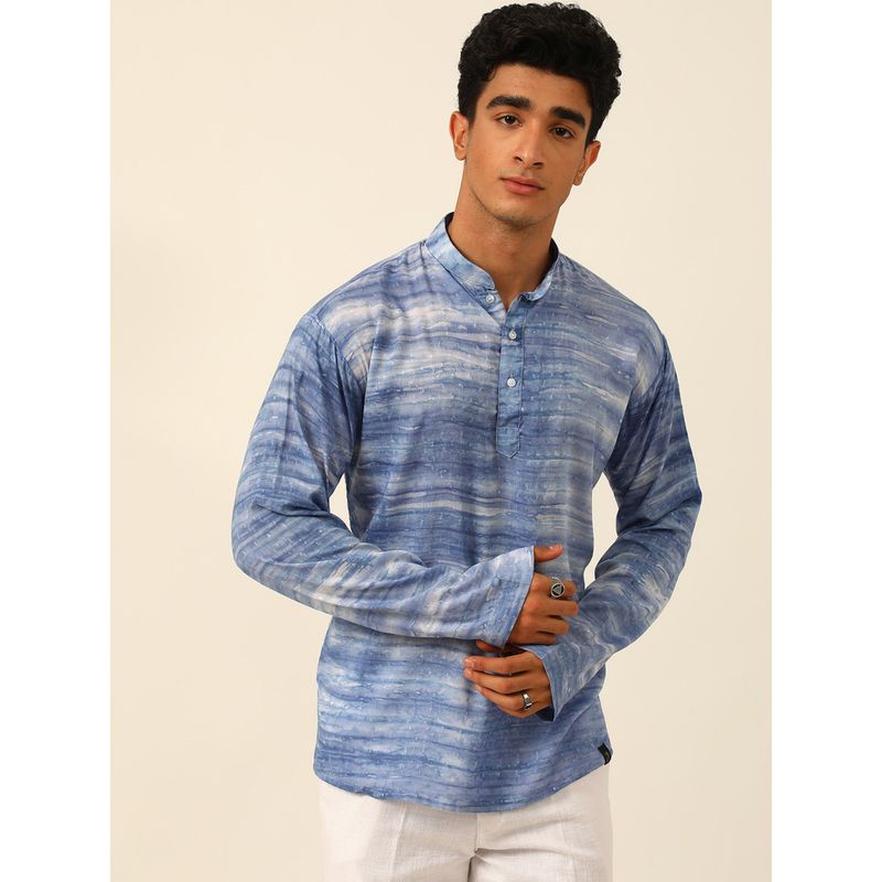 JAVINISHKA Premium Blue Rayon Modal Self-Designed Tie Dye Short Kurta (S)