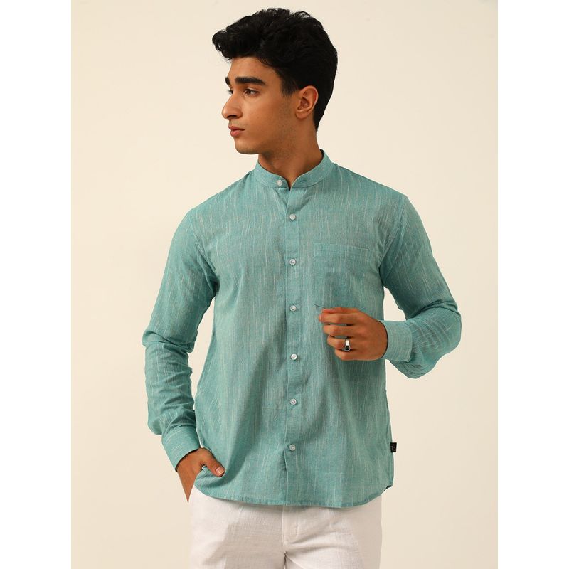JAVINISHKA Light Teal Sustainable Linen Regular Fit Shirt (L)