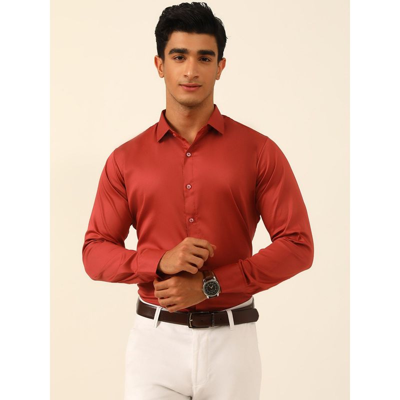 JAVINISHKA Red Sustainable Egyptian Giza Party Wear Formal Shirt (M)